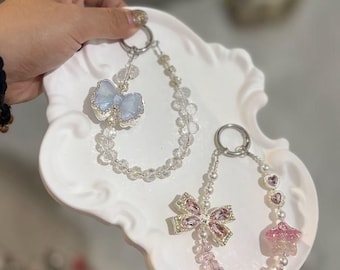 Handcrafted Crystal Butterfly Phone Charm, Bling Keychain