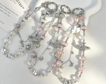 Cadena para móvil Crystal Planet • Llavero con cuentas estilo años 20 para móviles • Regalo para ella