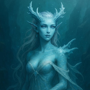 Mystic Sea Siren Wall Art Printable, Fantasy Mermaid Digital Download, Ocean Goddess Bedroom Decor