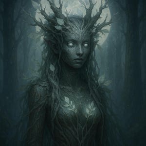 Moonlit Forest Guardian Wall Art Printable, Dark Fantasy Tree Spirit Digital Download, Gothic Woodland Room Decor