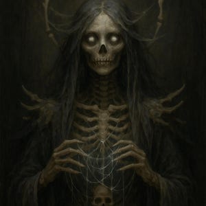 Bone Weaver – Gothic Skeleton Wall Art, Dark Fantasy Digital Download, Creepy Halloween Horror Artwork, Printable Macabre Decor