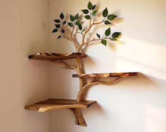 Tree Bookshelf Corner Driftwood Shelf Live Edge Bookcase Solid