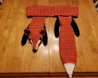 Fox scarf - red or gray - crocheted