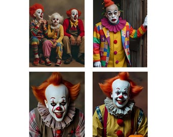 不気味なピエロのアート、ビンテージのサーカスの顔、ホラーピエロの