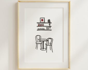 Póster de mesa para dos / Arte de pared imprimible / Decoración de bar / Cereza / Descarga digital