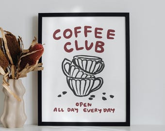 Póster de Coffee Club / Arte divertido para cocina y bar (Descarga digital)