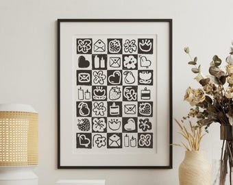 Póster de patrones de amor / Arte de pared imprimible / Amor / Carbón vegetal / Descarga digital