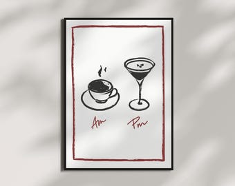 Impresión artística de martini de café, decoración de bar, oficina divertida (descarga digital)