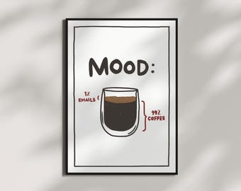 Póster divertido de café, 99% café, decoración de pared para oficina (descarga digital)