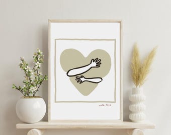 Póster "Abrazo fuerte" / Arte de pared imprimible / Amor / Beige / Día de San Valentín / Descarga digital