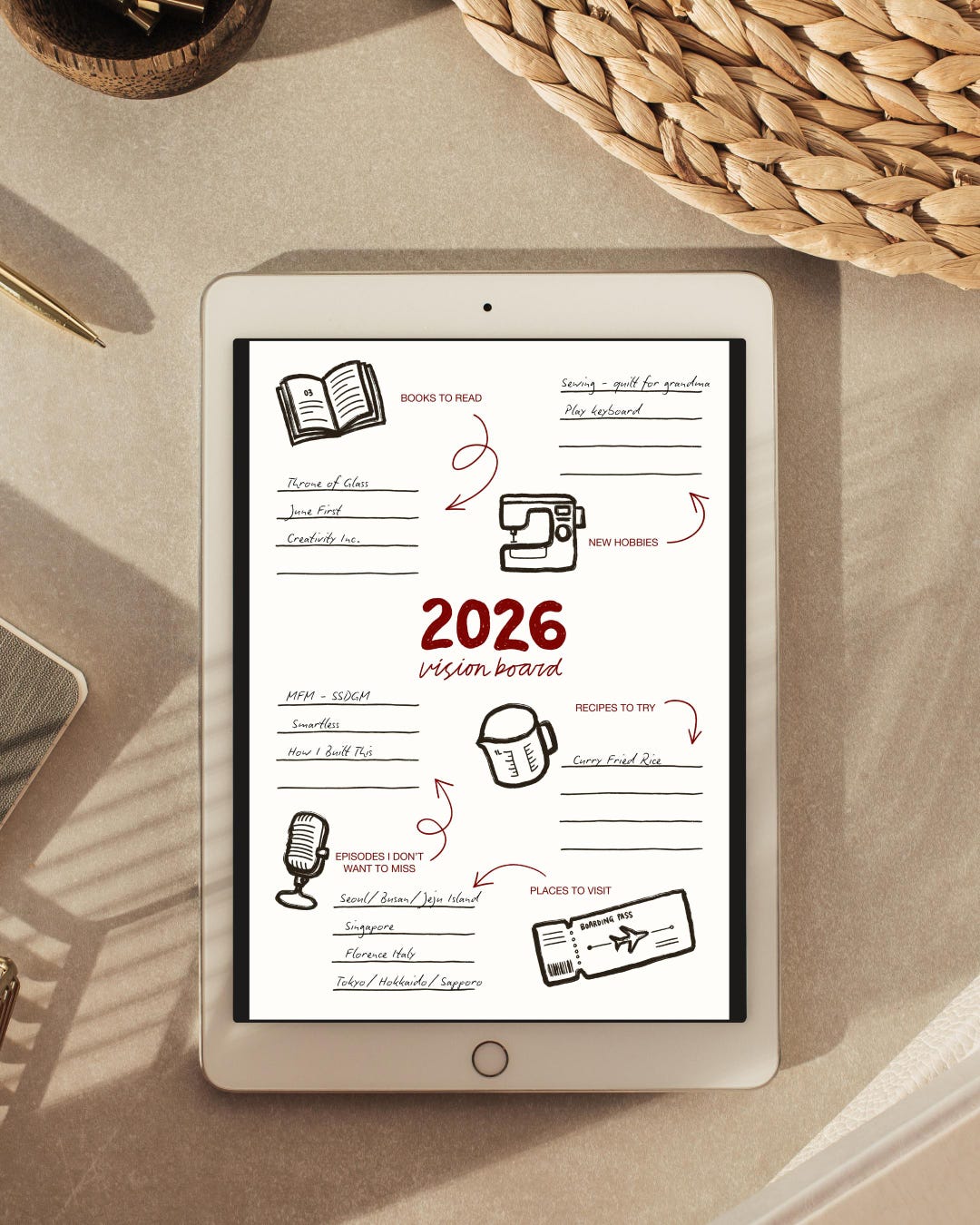 2026 Vision Board Template | New Year Planner | Goals Ideas and Dreams ...