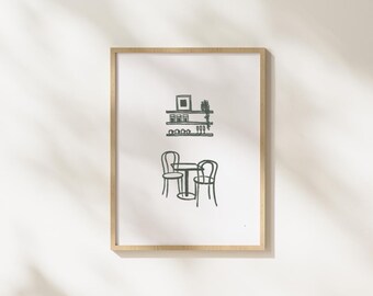 Póster de mesa para dos / Arte de pared imprimible / Oliva / Decoración de bar / Descarga digital