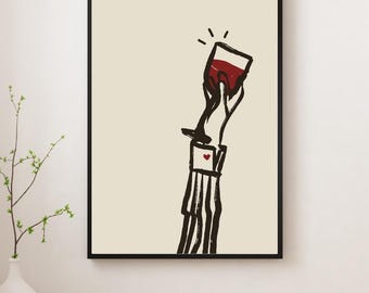 Impresión artística de vino "Corazón en la Manga" / Decoración para San Valentín (Descarga digital)