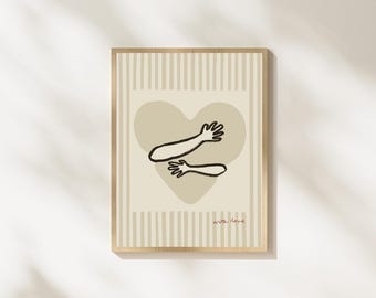 Póster "Abrazo fuerte" / Impresión a rayas / Arte de pared imprimible / Amor / Gris / Día de San Valentín / Descarga digital