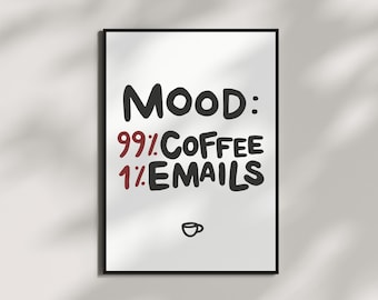Póster "Primero el café, después los correos" / Decoración de bar / Oficina divertida / Arte mural imprimible / Descarga digital