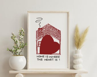 Póster "Hogar es amor" / Arte mural imprimible / Cereza / Día de San Valentín / Descarga digital