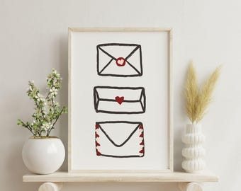 Póster de tres cartas de amor / Arte mural imprimible / Amor / Día de San Valentín / Descarga digital