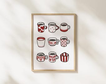 Póster con impresión de taza de amor / Arte de pared imprimible / Amor / Día de San Valentín / Rojo / Descarga digital