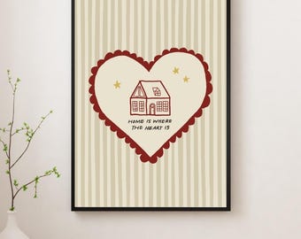 Impresión "El hogar es donde está el corazón" / Decoración acogedora para inauguración de la casa (descarga digital)