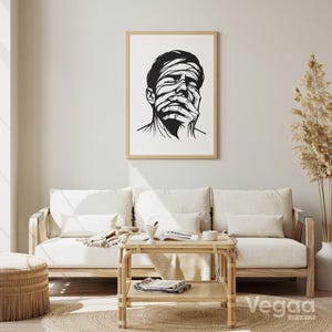 Expressive Face Line Art Print Minimalist Portrait Digital Download Emotional Art Print Wall Decor