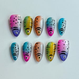Deep Sea Cat Eye Press-On Nails | Mermaid Vibes | Colorful Fish Scale Nail Art for Parties, Weddings, Photoshoots | Handmade