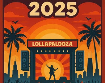 Retro-style Poster Promoting Lollapalooza 2025 in Chicago - Etsy