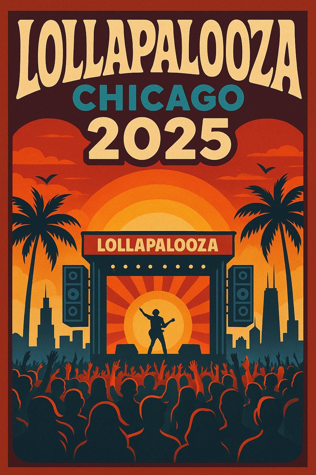 Retro-style Poster Promoting Lollapalooza 2025 in Chicago - Etsy