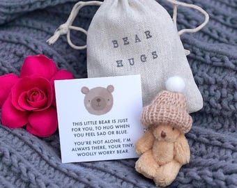Worry Bear: Pocket Hug with Custom Knit Hat - Emotional Support Gift