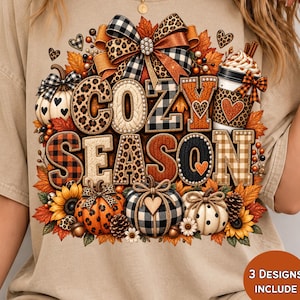 Sweat-shirt d'automne (PNG), motif de t-shirt avec nœud papillon citrouille, lettrage patchwork automnal, motif automnal avec strass, image de sublimation pour Thanksgiving (PNG)