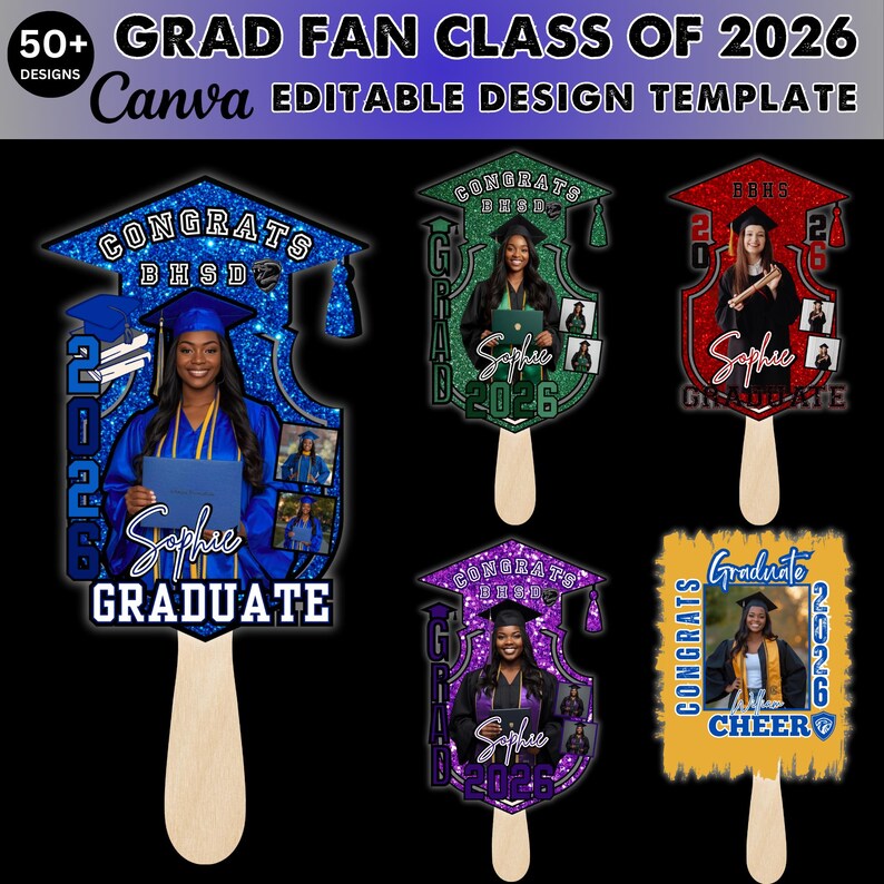 50+ Grad Fan Canva Editable Template, Class of 2026 Graduation Paddle ...