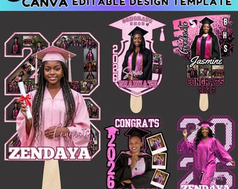 30+ Grad Fan Template Canva Editable, Class of 2026, Custom Graduation Fan, Graduation decor, Senior 2026, Grad Cake topper,Digital Download