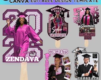 30+ Grad Fan Template Canva Editable, Class of 2026, Custom Graduation Fan, Graduation decor, Senior 2026, Grad Cake topper,Digital Download