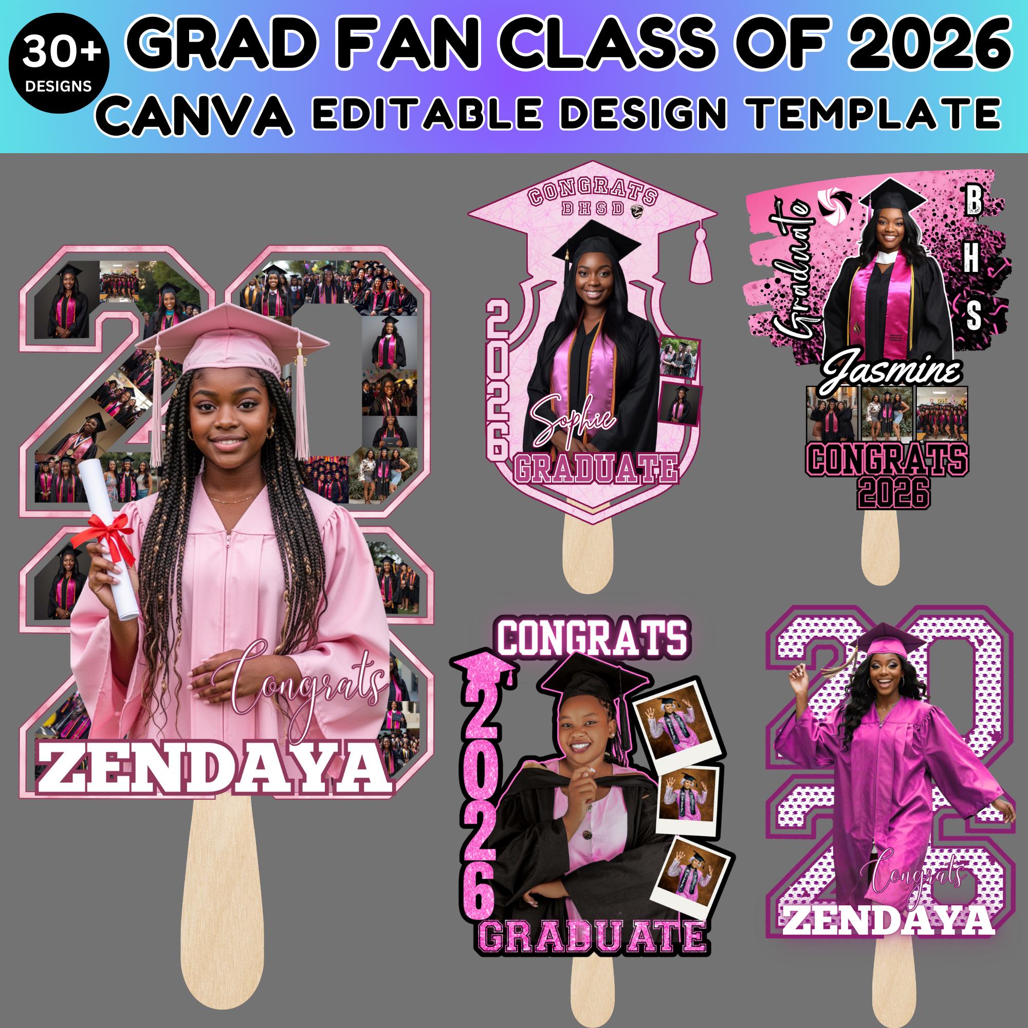 30+ Grad Fan Template Canva Editable, Class of 2026, Custom Graduation ...