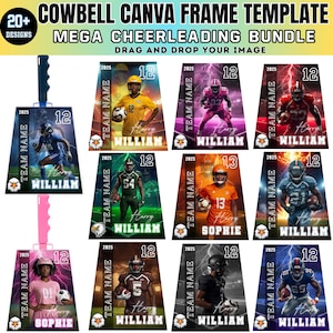 20+ Cowbell Canva Editable Template, Custom Cowbell Design,Football Cowbell Bundle, Game Day Spirit, Cheer Mom,Drag & Drop, Digital Download
