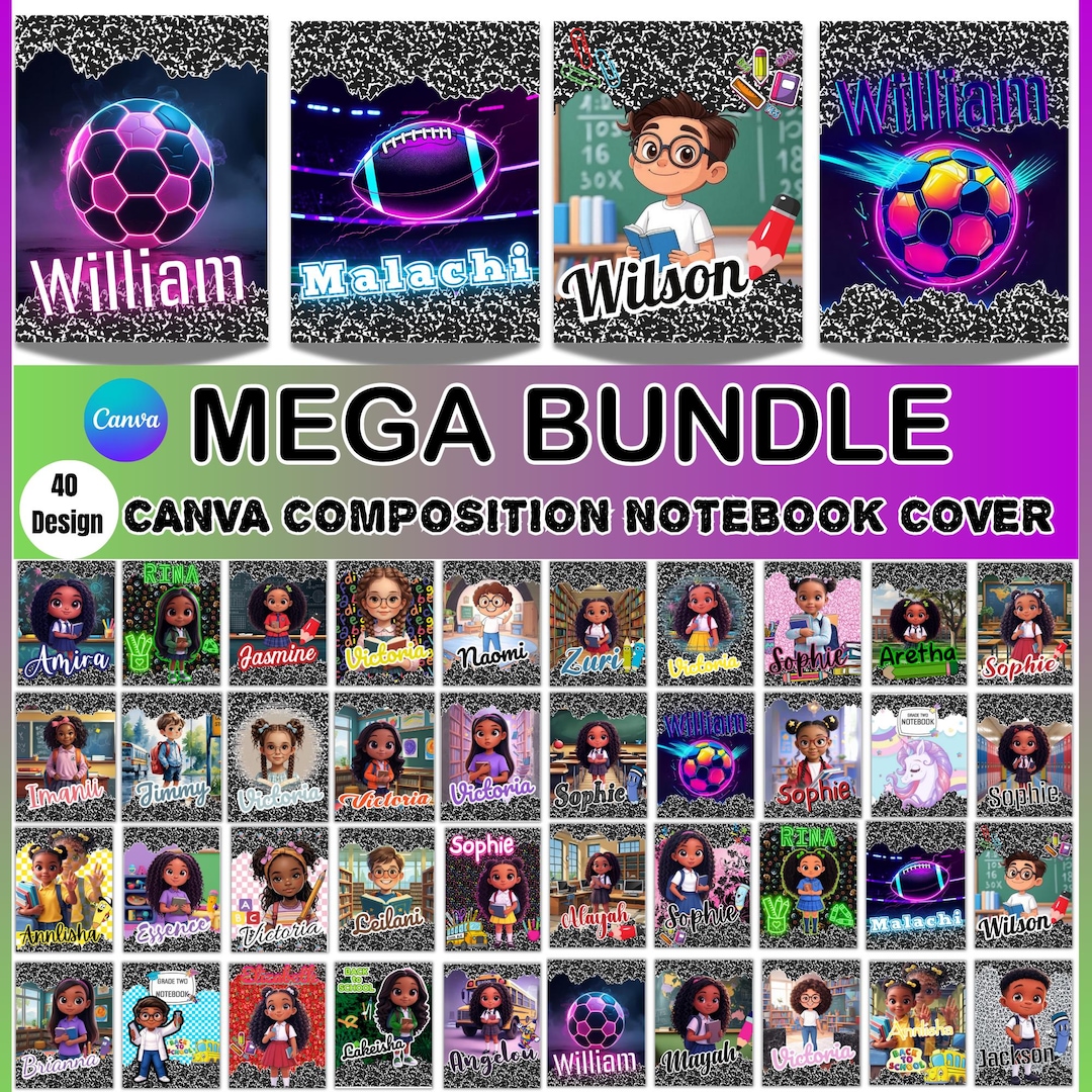 Canva Composition Notebook Cover Template, 40+ Designs (digital ...
