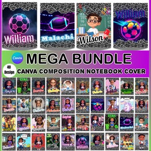 Composition Book Cover Canva Template 40+ Mega Bundle, Custom Canva Composition Notebook Cover Design, Spiral NoteBook Cover, Back to school