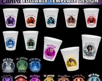 Memorial Cup Sticker Template, Funeral Remembrance (Canva Editable, Digital Download)