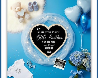 Baby Boy Pregnancy Announcement Digital, Baby Announcement,Boy Gender Reveal, Social Media Reveal Editable Template, its Boy, Little Brother