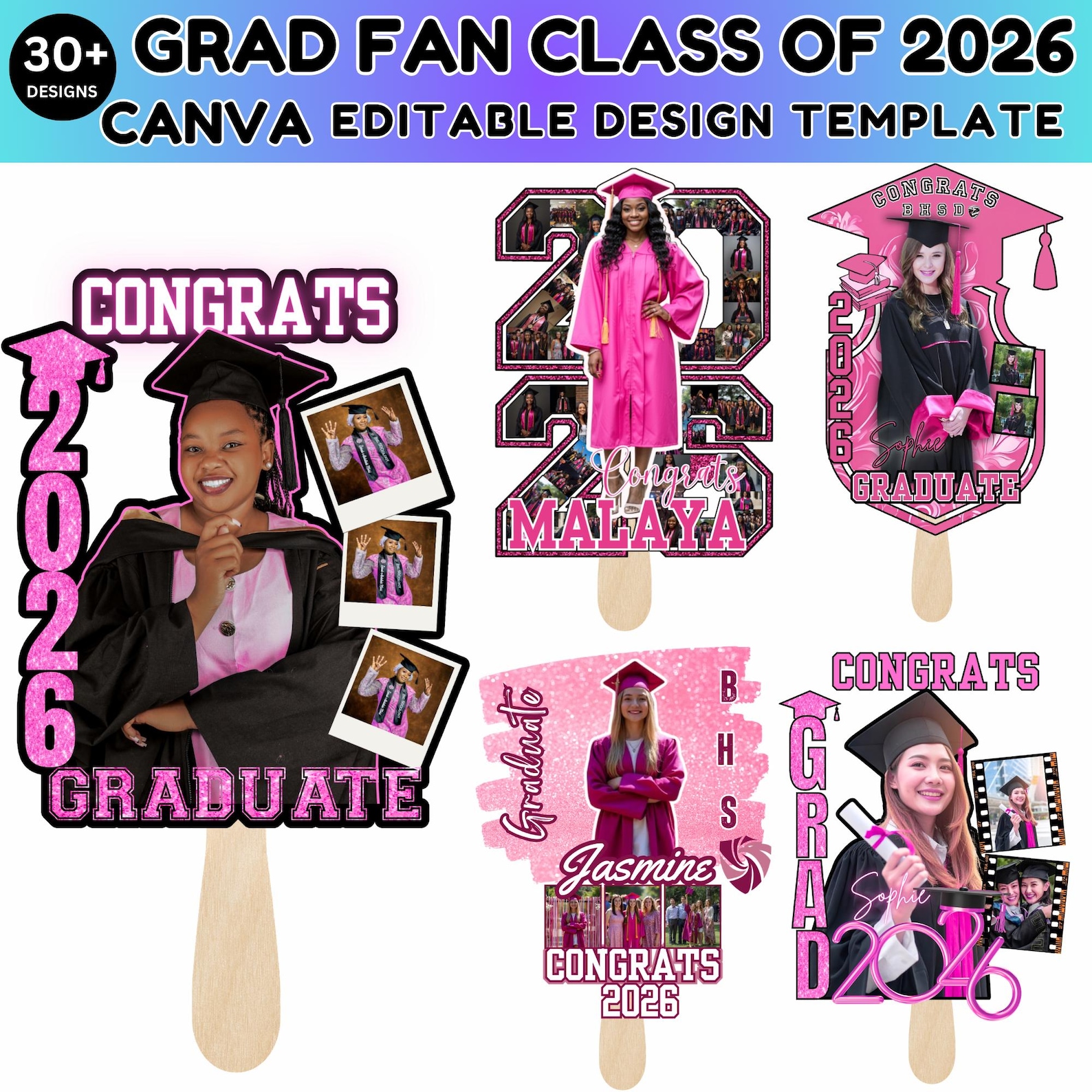 30+ Grad Fan Template Canva Editable, Class of 2026, Custom Graduation ...