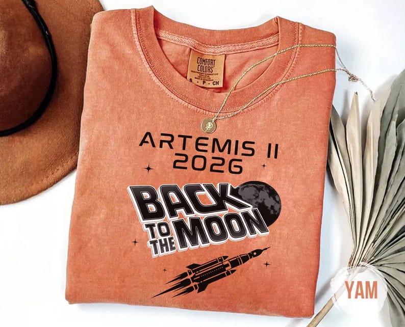 Yam Comfort Colors Back To The Moon shirt with black rocket and moon design