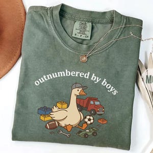 Moss green shirt with fun and playful boy mom graphic