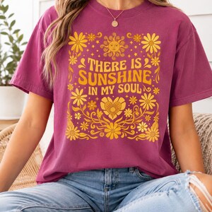 Berry vintage boho sunshine graphic tee with floral artwork