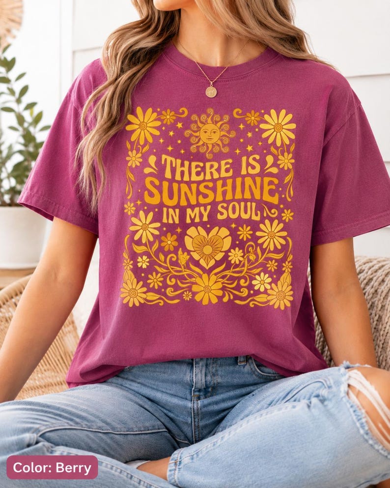 Berry vintage boho sunshine graphic tee with floral artwork