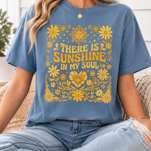 Blue Jean positive quote shirt with yellow sunshine flowers