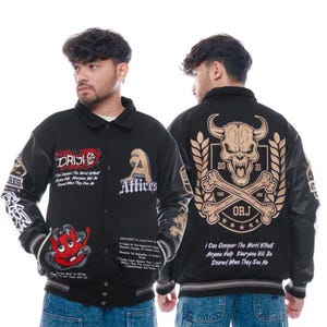 Blouson aviateur entièrement brodé, Blouson anime aviateur, Blouson dessin animé, Blouson universitaire, Sukajan, Jepang, Blouson homme femme