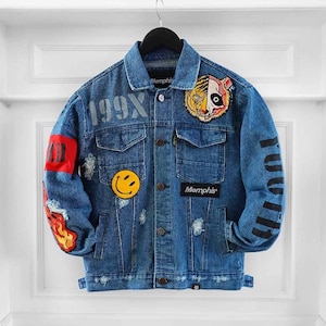Denim Jacket, Full Embroidered, Bomber Jacket, Outerwear, Streetwear, Streetstyle, Riding, sukajan, Vintage, Anime Jacket
