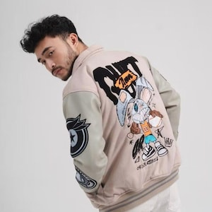 Blouson aviateur entièrement brodé, Blouson anime aviateur, Blouson dessin animé, Blouson universitaire, Sukajan, Jepang, Blouson homme femme