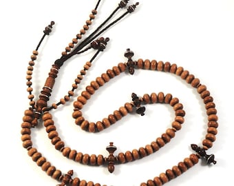 Handmade Stigi Wood Tasbih Tijani Prayer Beads, Flat Model