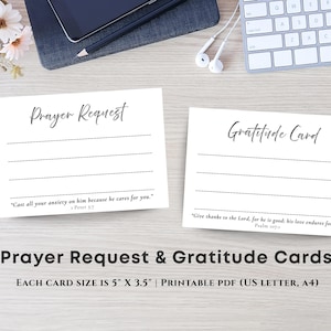 Printable Prayer Request card, Gratitude Cards with Bible Verses, Prayer card template with Scripture, Bible Study, Prayer journal