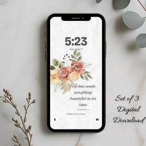 Aesthetic Christian iphone wallpaper, faith based scripture lock screen, floral bible verse background, minimalist wallpaper bundle